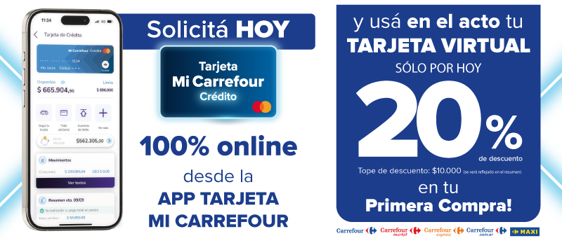 20% de descuento en tu primera compra con tu Tarjeta VIRTUAL