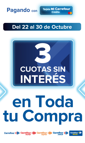 Exclusivo con Tarjeta Mi Carrefour Crédito, del 22 al 30 de octubre, 3 CUOTAS SIN INTERÉS en toda tu compra!